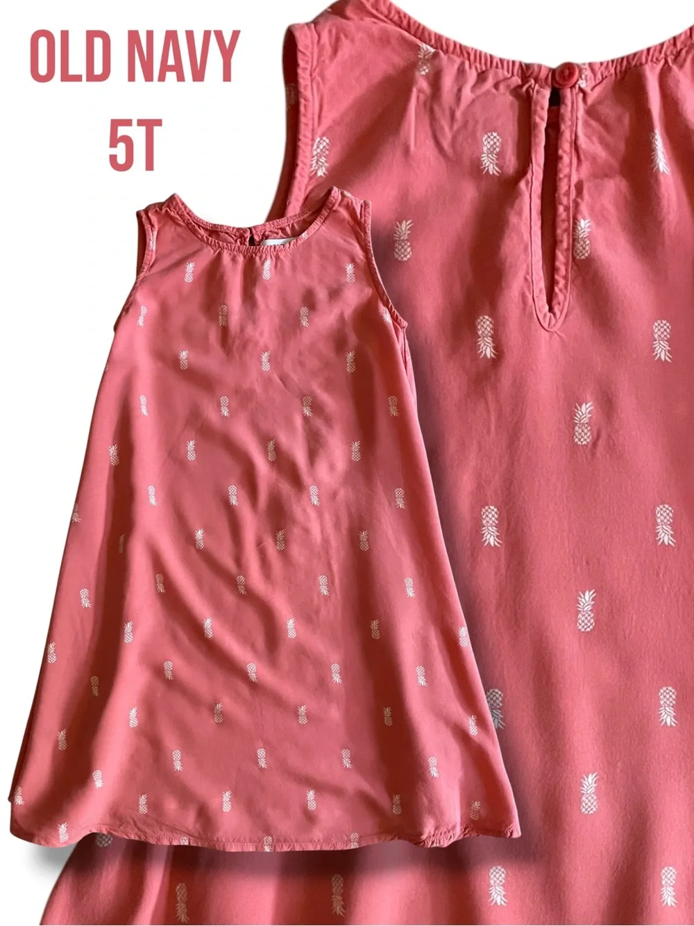 Old Navy Pineapple Dress Girls Size 5T Pink Sleeveless Summer Dress